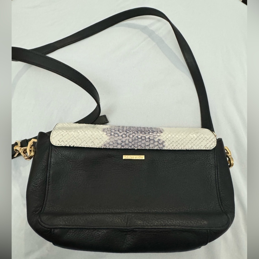 Louise et Cie Alis Genuine Leather SnakePrint White Black Purple Crossbody Purse - Picture 14 of 16